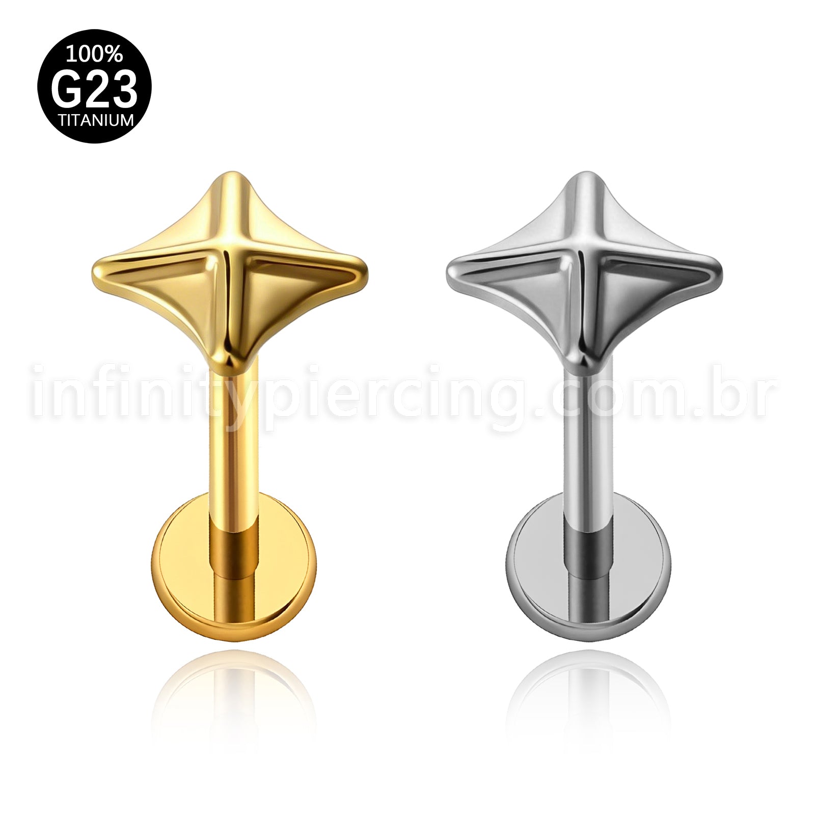 Piercing Labret Titânio Estrela Com 4 Pontas